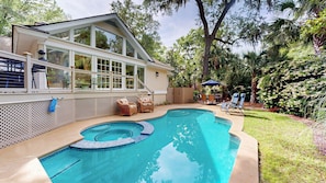 Rear View of Home with Private Pool and Spa