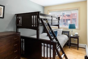 The bunk room makes efficient use of its space,  perfect for families traveling with children to stay in.