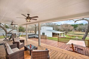 Furnished Deck (Main House) | Seating & Dining Areas | Hammock | Lake Views