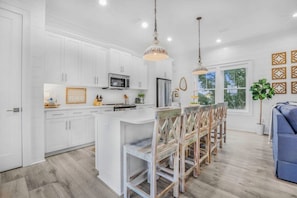 Large floating kitchen island with seating for 6