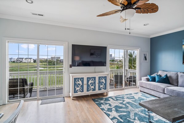 light filled great room overlooks the marsh