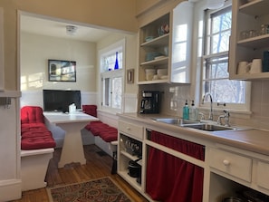 Cozy built-in breakfast nook, overlooking the park