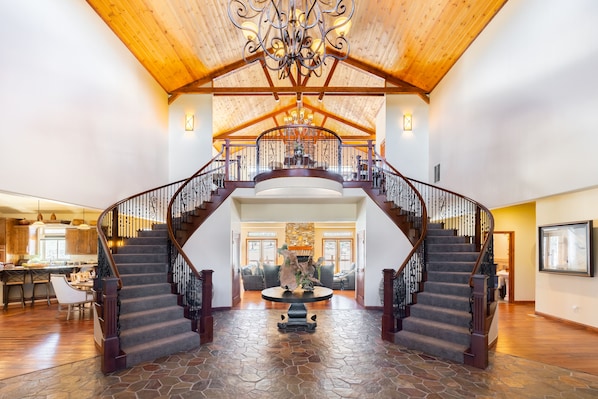 Grand double staircases at the entrance.