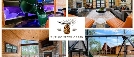 Welcome to The Conifer Cabin! Fun bunk room with indoor slide + luxury accommodations.