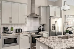 BRAND NEW stunning steel appliances! We have everything you need to prepare delicious meals for your group.