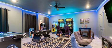 Arcade/Game Room view with overhead room lights on