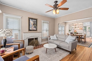 Living room with comfortable furnishings.