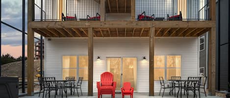 Back of Lodge with firepit