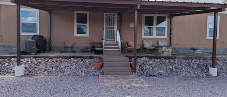 Front porch with BBQ and propane Fire pit 