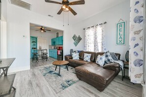 Light and bright living room with beach decor