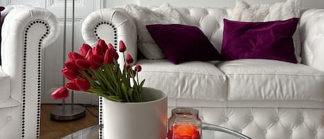 Beautiful recently-renovated and light-filled living room.