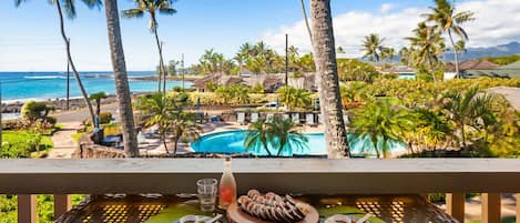 This Condo has a view of Poipu Beach Park and Nihi Kai Pool