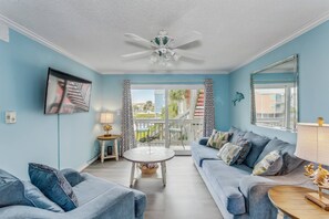 Living area open to the balcony