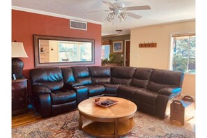 leather sectional with recliners on each end