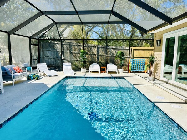 12x25 Heated, salt water pool with 1,000 sq ft deck