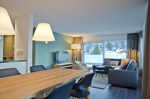 Dining area and living room