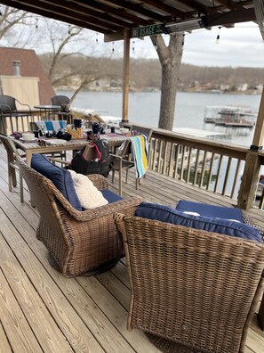 Top tier deck lakeview.  Dining and lounge chair seating for 8.