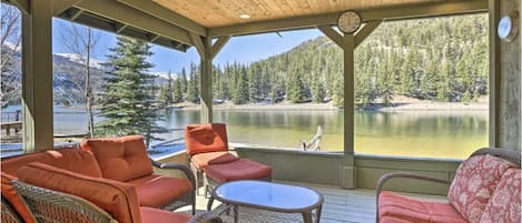 Beautiful covered porch with plenty of seating for all