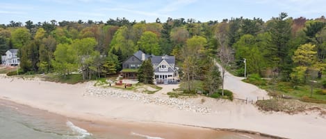 Aerial view of the private beachfront.