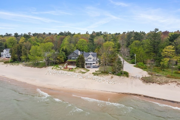 Aerial view of the private beachfront.
