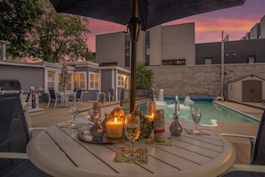 A relaxing space for your group to gather with a private pool and hot tub