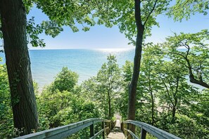 Private steps down to Lake Michigan