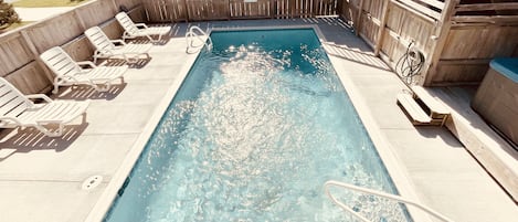 Private pool; 5 foot on deep end. Pool and deck newly resurfaced. So relaxing