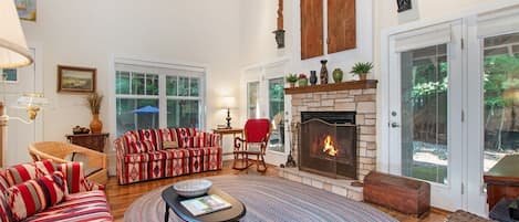 Beautiful living room with soaring ceilings