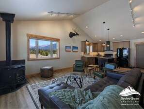 Open great room with vaulted ceilings