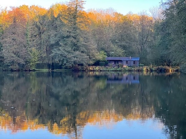 chalet vue du bout de l'étang