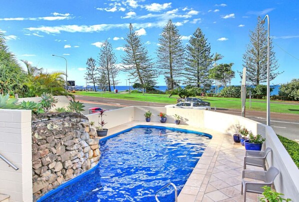 Heated pool - 24 degrees all year round. you are spoilt for choice with swimming options - pool or beach?