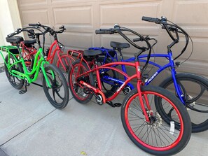 INCLUDED! 4 Pedego E Bikes pedal assist and throttle, 40 mile range and 20MPH!