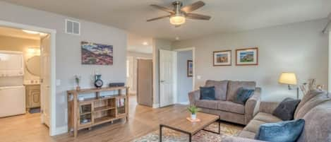 Cozy living room and connected floor plan in this beautiful space. 