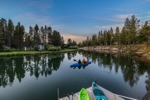 Dock with kayaks and paddleboards