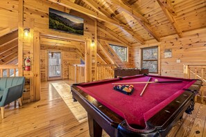 Upstairs loft with pool table, Foosball table and additional sleeping