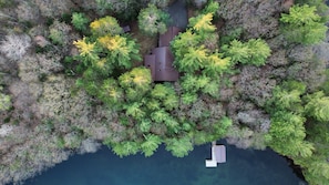 House and Dock- Lake Katherine. Springtime Aerial Photo.