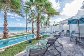 Lunch at table and chairs for 6, put on suntan lotion and catch the sun.