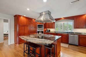 Fully stocked modern kitchen.