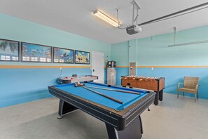 Air conditioned game room--pool table and foosball!