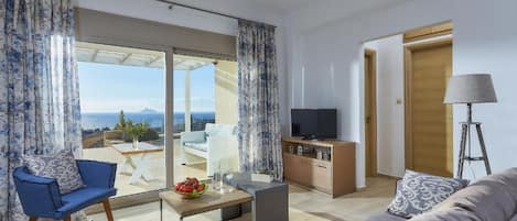 Elkysti Crete "Corina"__Das luxuriöse Wohnzimmer mit Meerblick