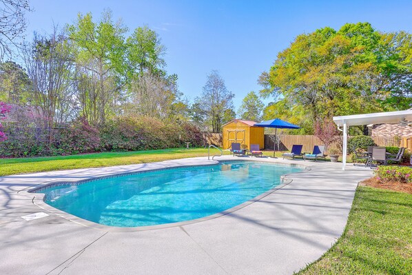 Private pool in large fenced backyard