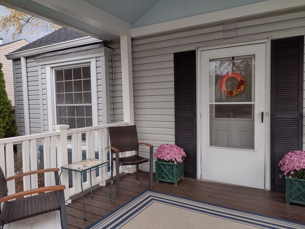 New front Porch. Sitting area. 12 feet wide by 10 feet deep.