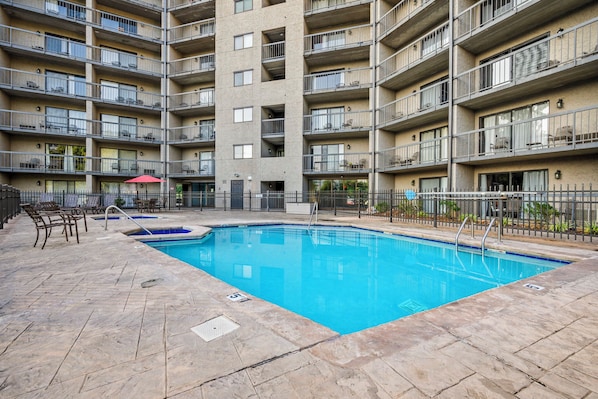 The pool is in the middle of the complex