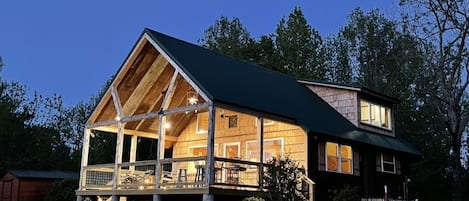 Cabin has 300+ sf covered deck with lighting and ceiling fans.