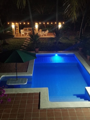 Pool area at night