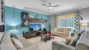Living Room
60" Smart TV, Sound System With Multiple Speakers