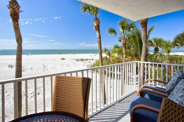 Corner unit on the first floor (one floor above garage), with outstanding view of the beach and sunset!