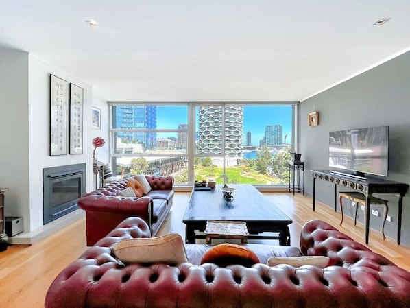 Living area with water view