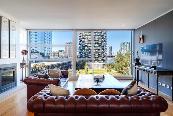 Living area with water view