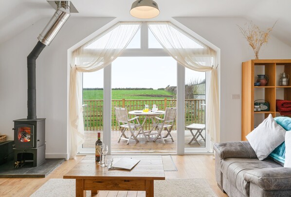 Hayloft at Trevissick Farm, Porthtowan. The balcony provides you with a space to connect the indoors with the outdoors